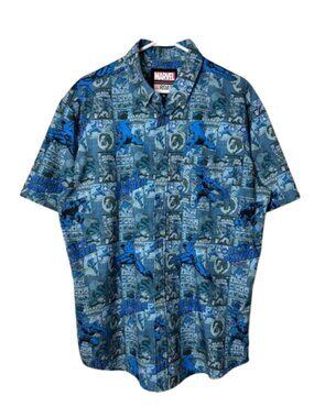 RSVLTS blue marvel black panther comic book print button up men's XL